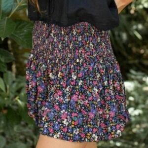 Natural Life Floral Smocked Waist Flowy Skorts Black Purple Pink L XL Boho Skirt